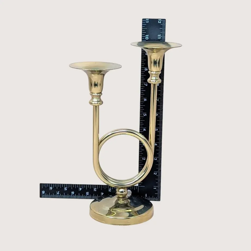 Vintage Gold Tone Metal Double Taper Candle Holde